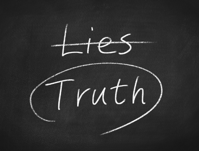 Blackboard with Lies and Truth, children telling lies