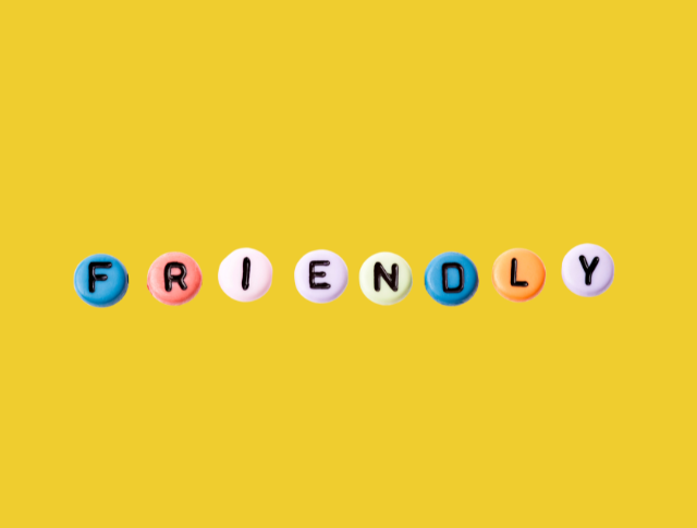 The word 'Friendly' on yellow background